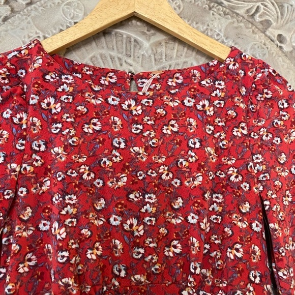 FP  Mini Dress Floral Print Long Ruffle Sleeve Red - Picture 5 of 8